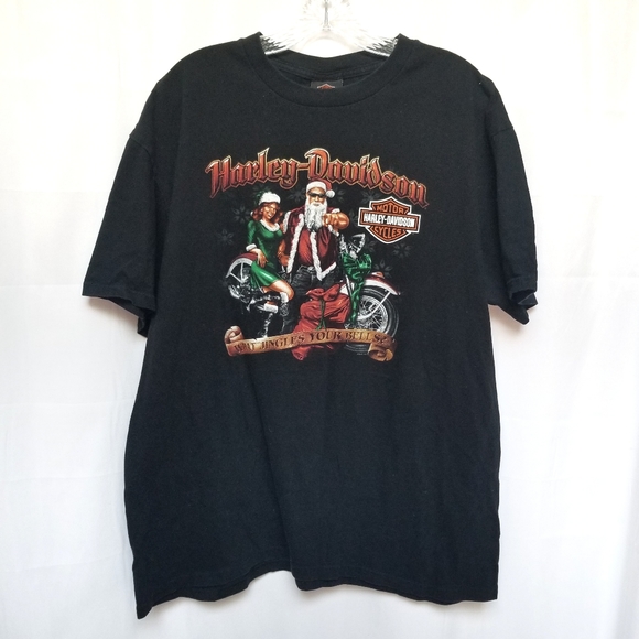Harley Davidson Christmas Santa T-Shirt Calgary Alberta Black XL